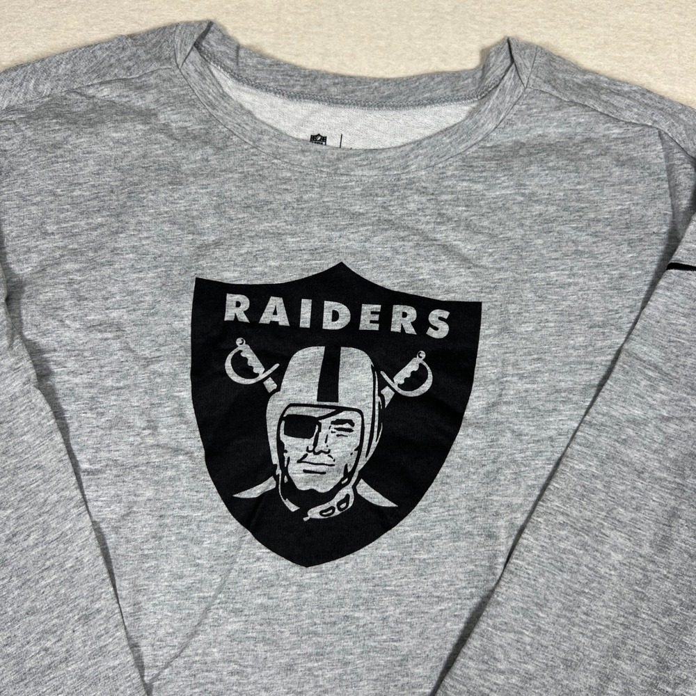 Nike Las Vegas Raiders Womens L Gray French Terry Long Sleeve Spell Out Back NWT